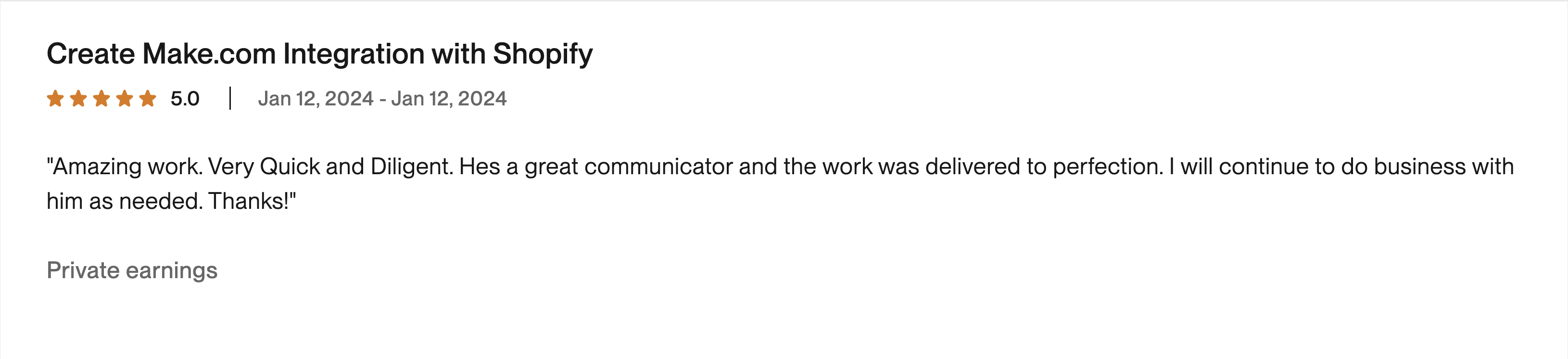 Make.com Integration with Shopify - 5 stars